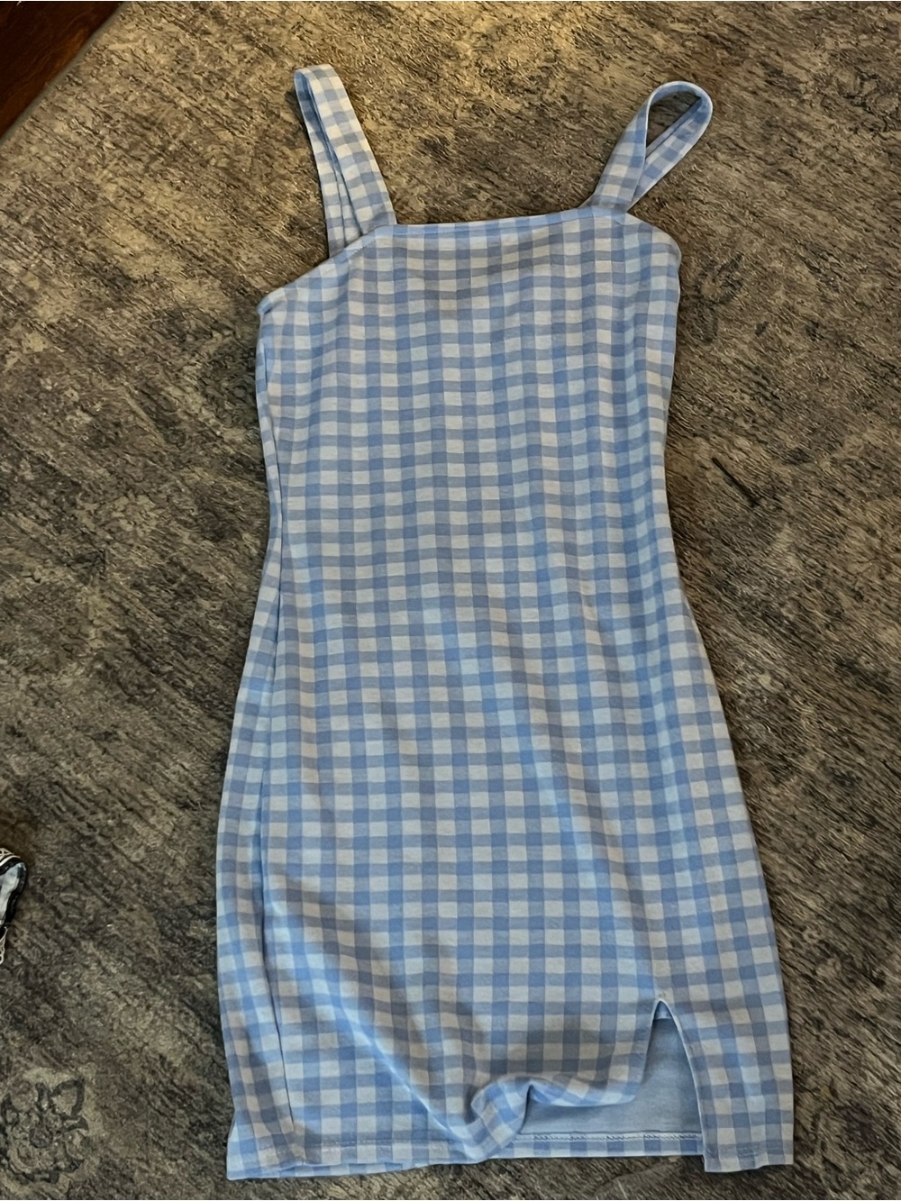 Rue21 Light Blue and White Gingham Square Neck Mini Dress